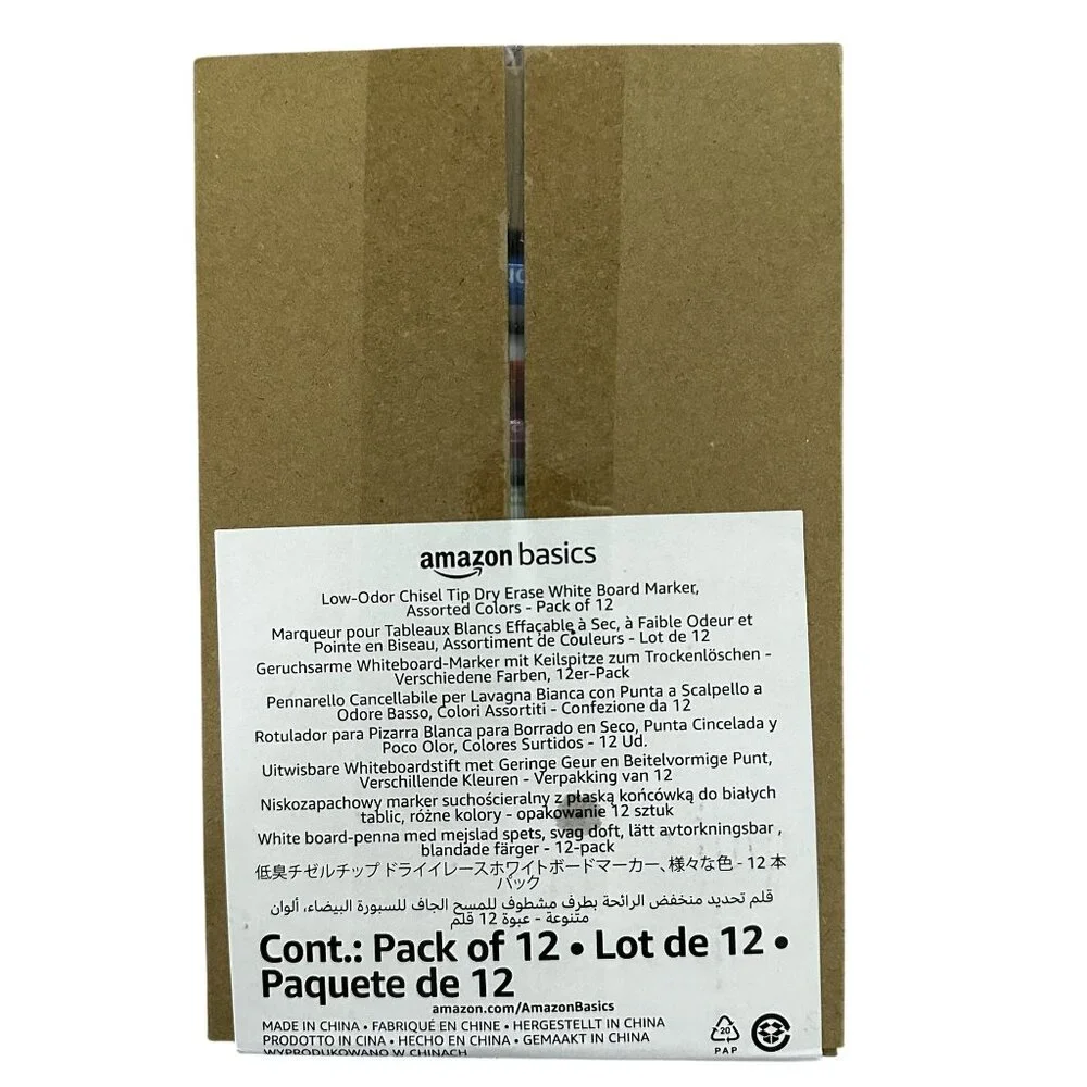 Amazon Basics Dry Erase White Board Markers Assorted Colors Chisel Tip 12 Pack